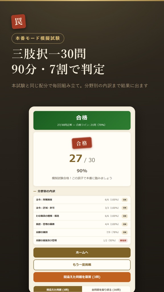 わなウカール Web版 解放コード|狩猟免許 わな猟・網猟 試験対策 全機能解放(iPhone・PC対応)
