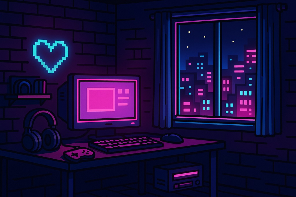 【配信用BGM】ネオンレトロな夜のゲーム部屋|8bitチップチューンで雑談にピッタリ|著作権フリー