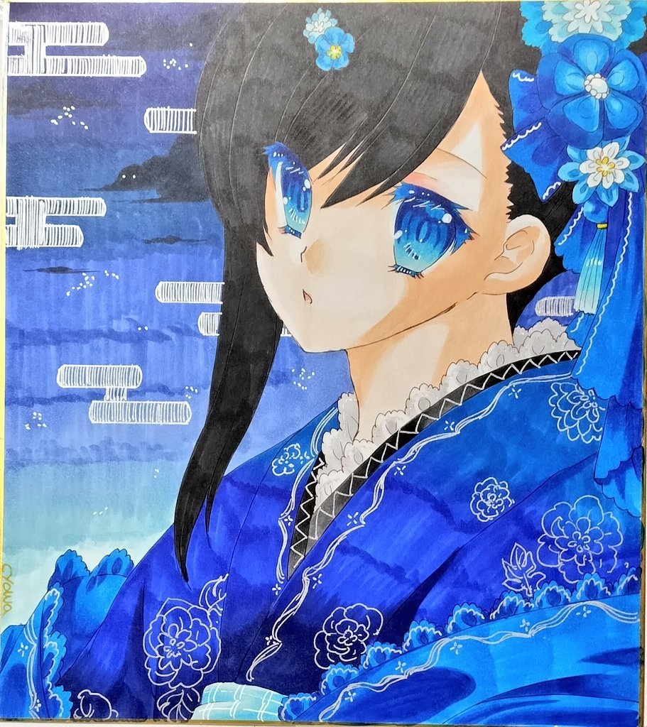 【大サイズ】黒髪少女・青