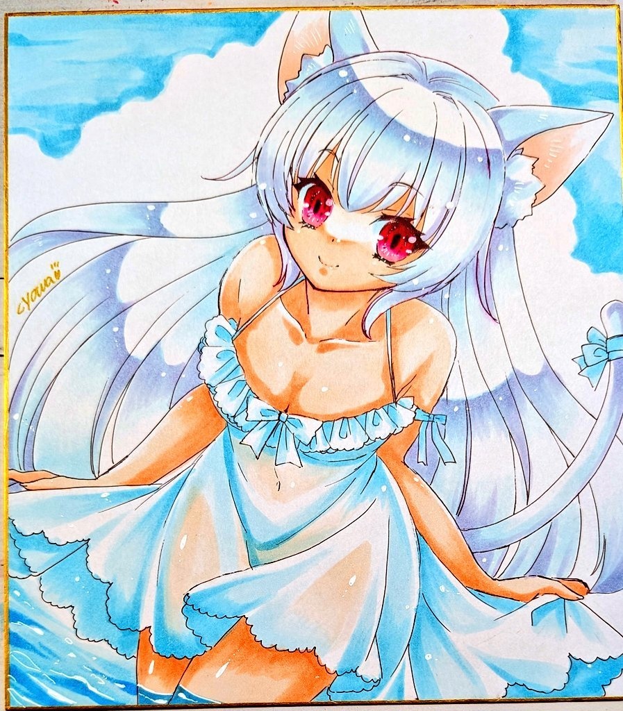 【大サイズ】海と白猫さん