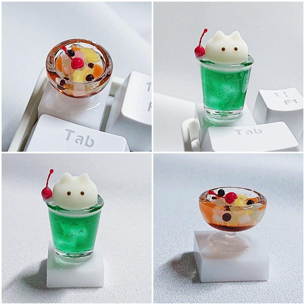 ねこちゃんアイスのクリームソーダ/フルーツみつ豆キーキャップ