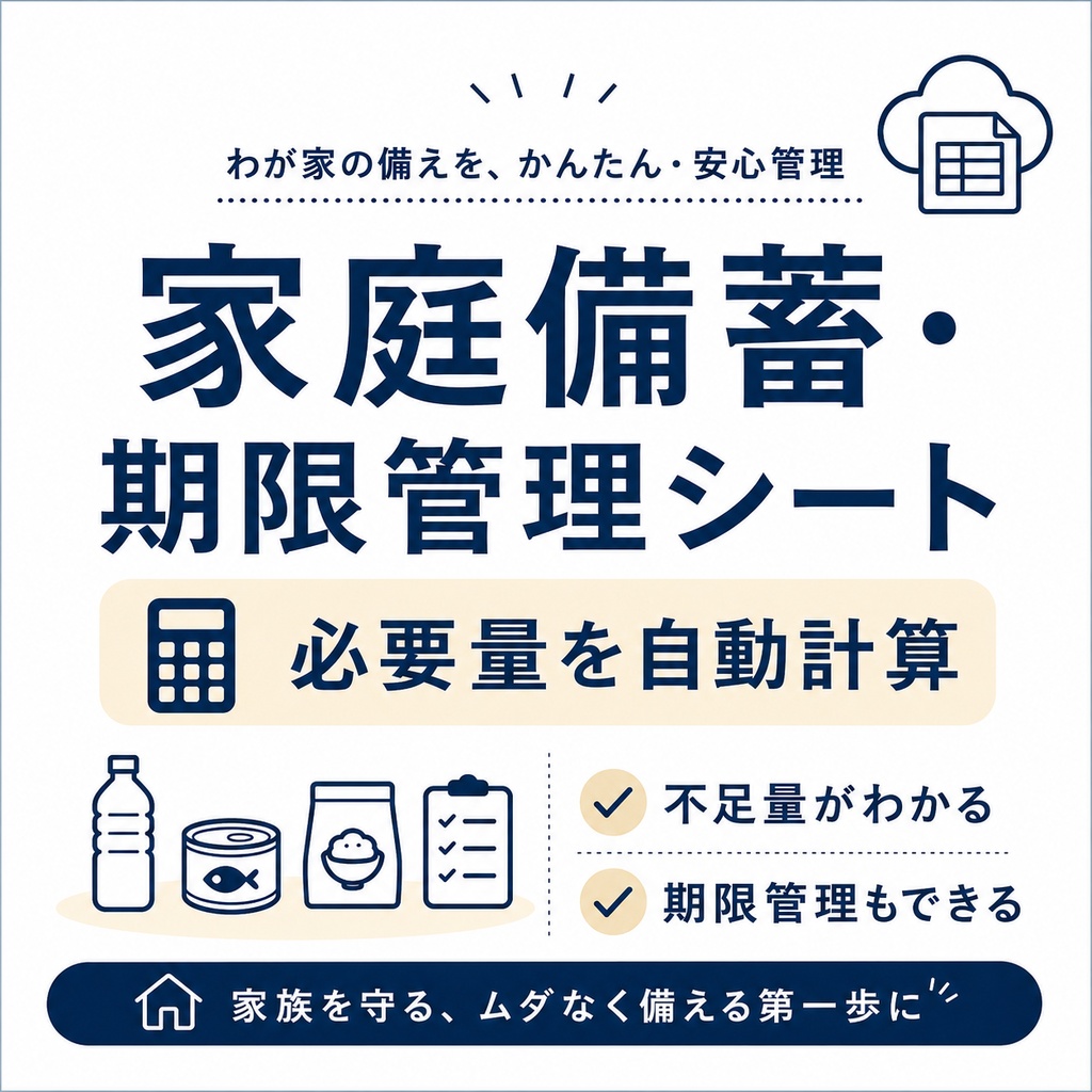 【イチから簡単】家庭の防災備蓄を自動計算|水・非常食・トイレ・期限・買い物をまとめて管理