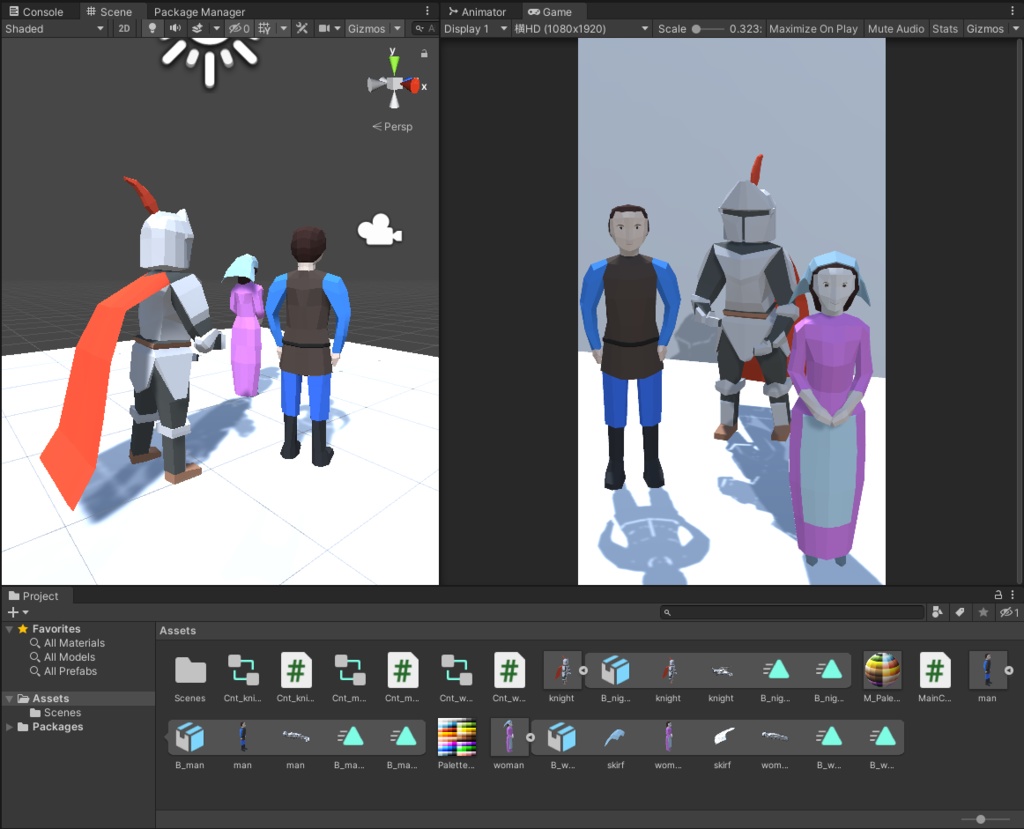 中世ゲーム用キャラクター3種 (男性 女性 騎士)