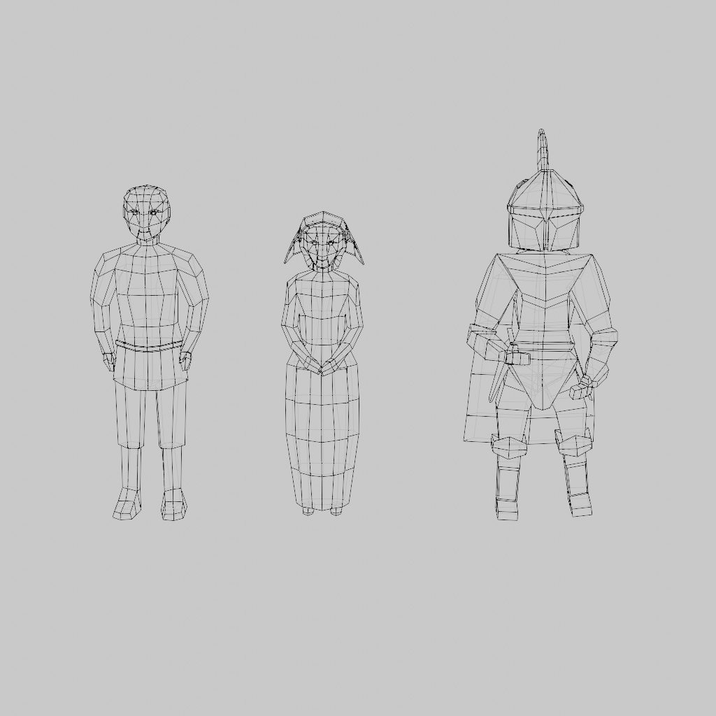 中世ゲーム用キャラクター3種 (男性 女性 騎士)