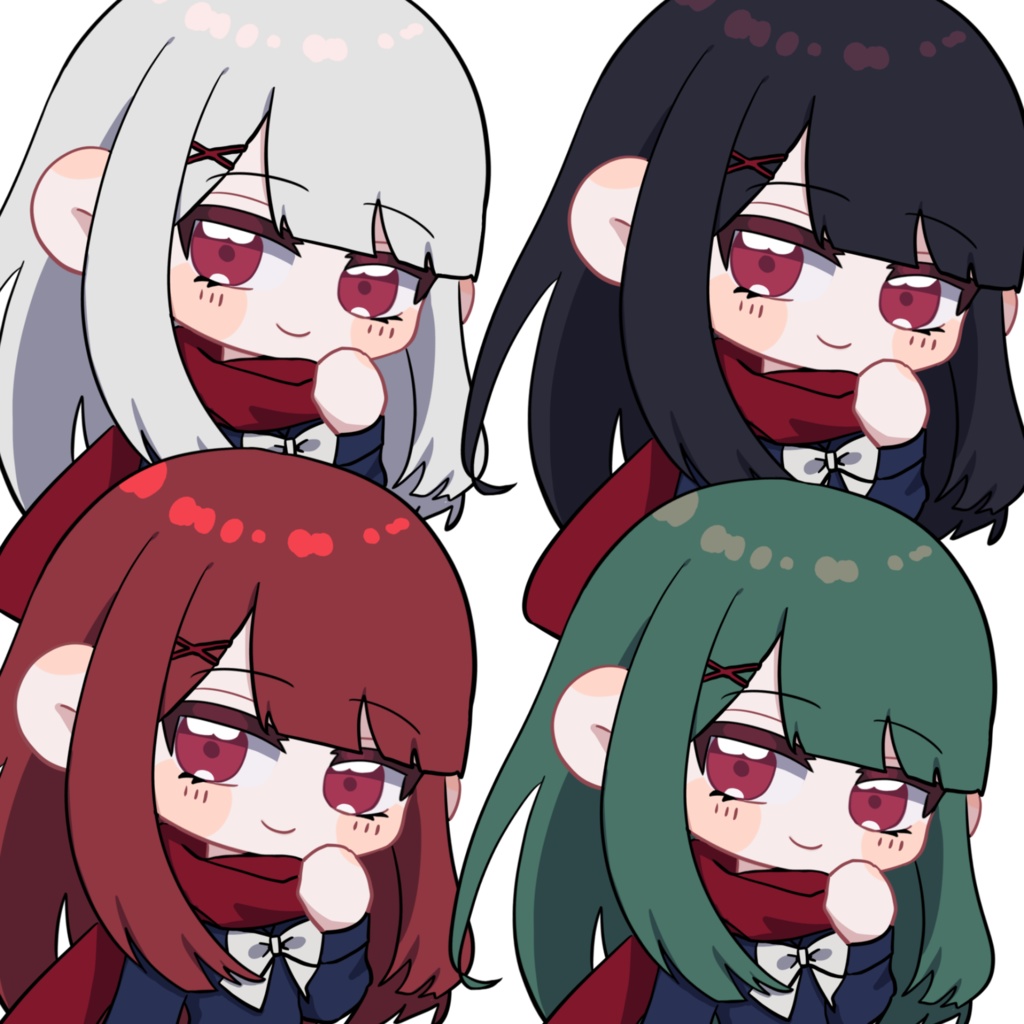 【デフォルメ立ち絵/無料版あり】赤いマフラーの女の子【表情差分8種/色差分4種】