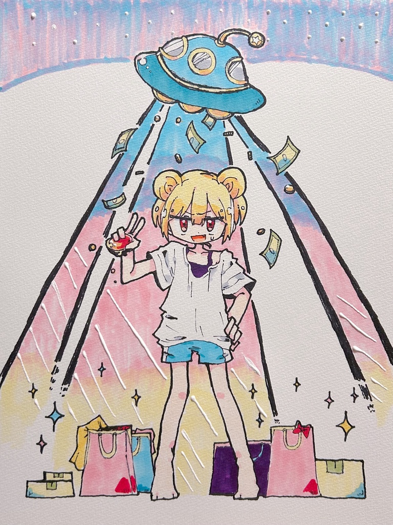 【アナログ原画】創作イラスト『まだ月初』