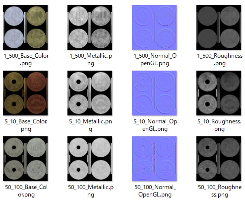 【ゲーム用素材】日本円硬貨モデルセット