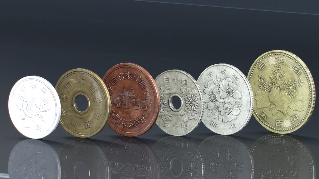 【ゲーム用素材】日本円硬貨モデルセット