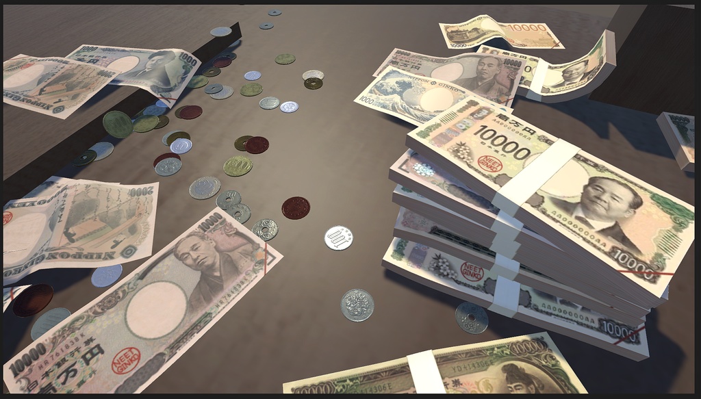 【ゲーム用素材】日本円お金セット決定版【Unity】【MMD】