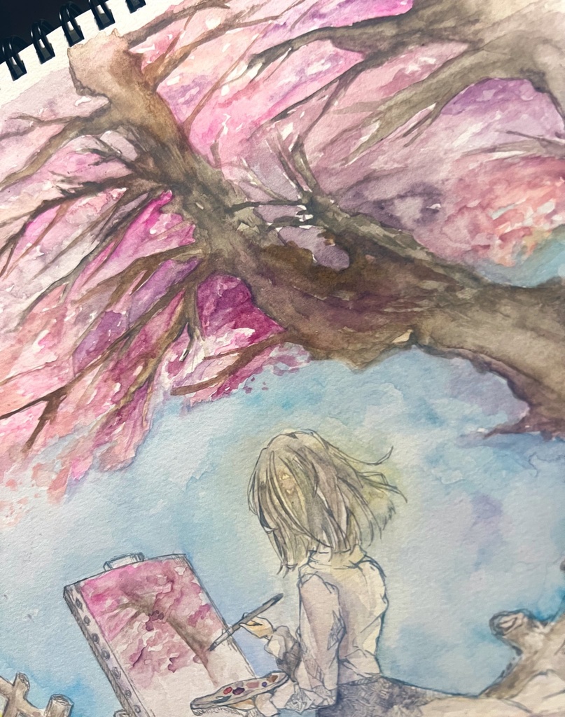 水彩原画『桜花をえがく』