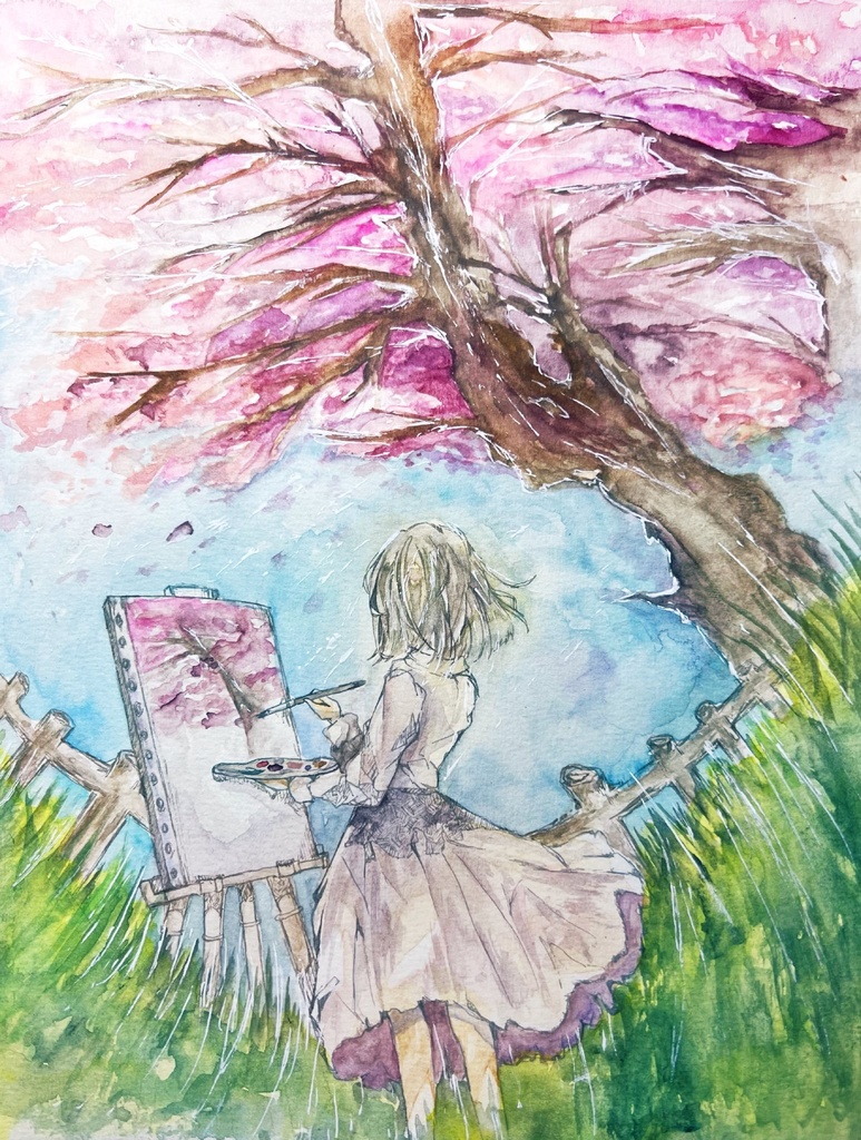 水彩原画『桜花をえがく』