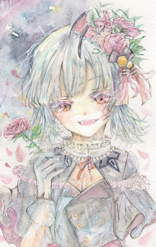 水彩原画『いただきます』