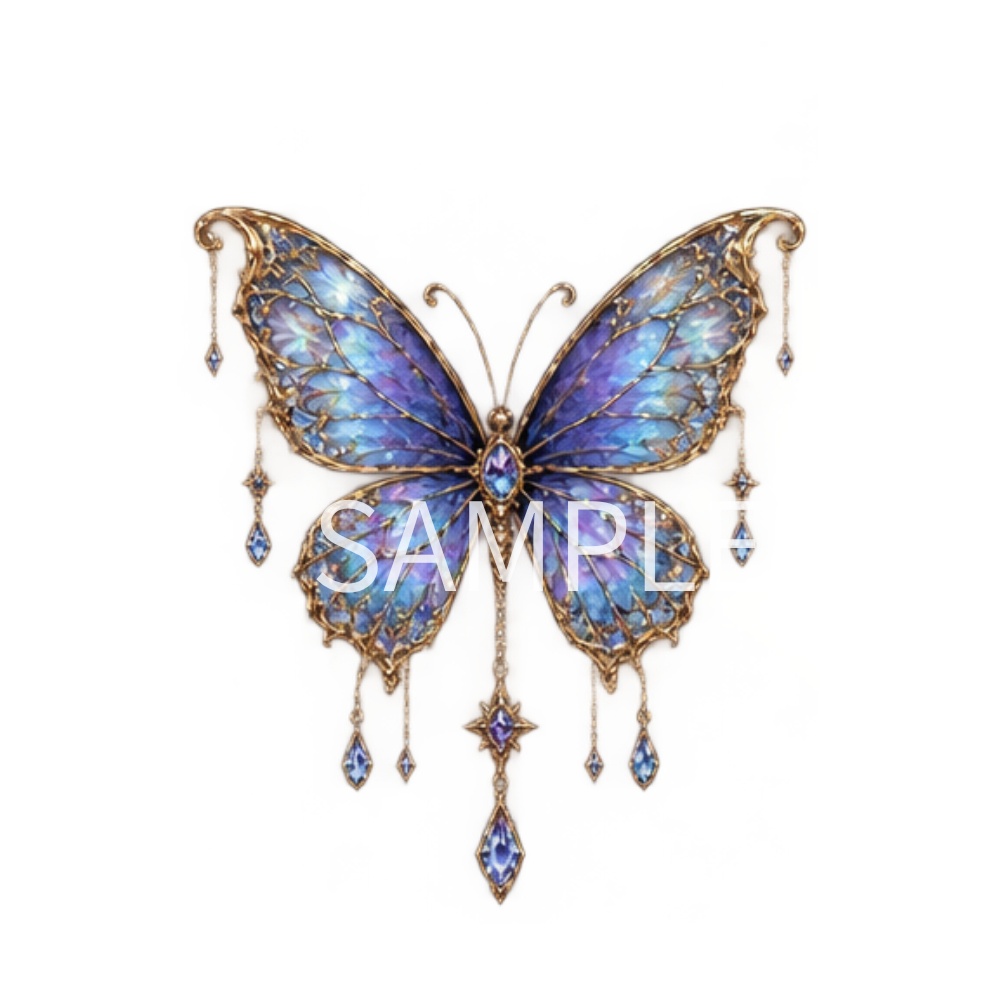 【蝶のイラスト素材】20点セット|背景透過|PNG|クリップアート|アンティーク|ゴシック|きらきら|Butterfly Illustration Clipart Set|20 PNGs|Transparent Background|Antique Gothic|Sparkling Fantasy