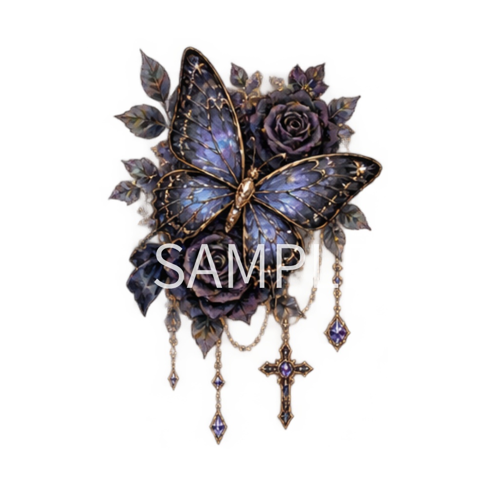 【蝶のイラスト素材】20点セット|背景透過|PNG|クリップアート|アンティーク|ゴシック|きらきら|Butterfly Illustration Clipart Set|20 PNGs|Transparent Background|Antique Gothic|Sparkling Fantasy