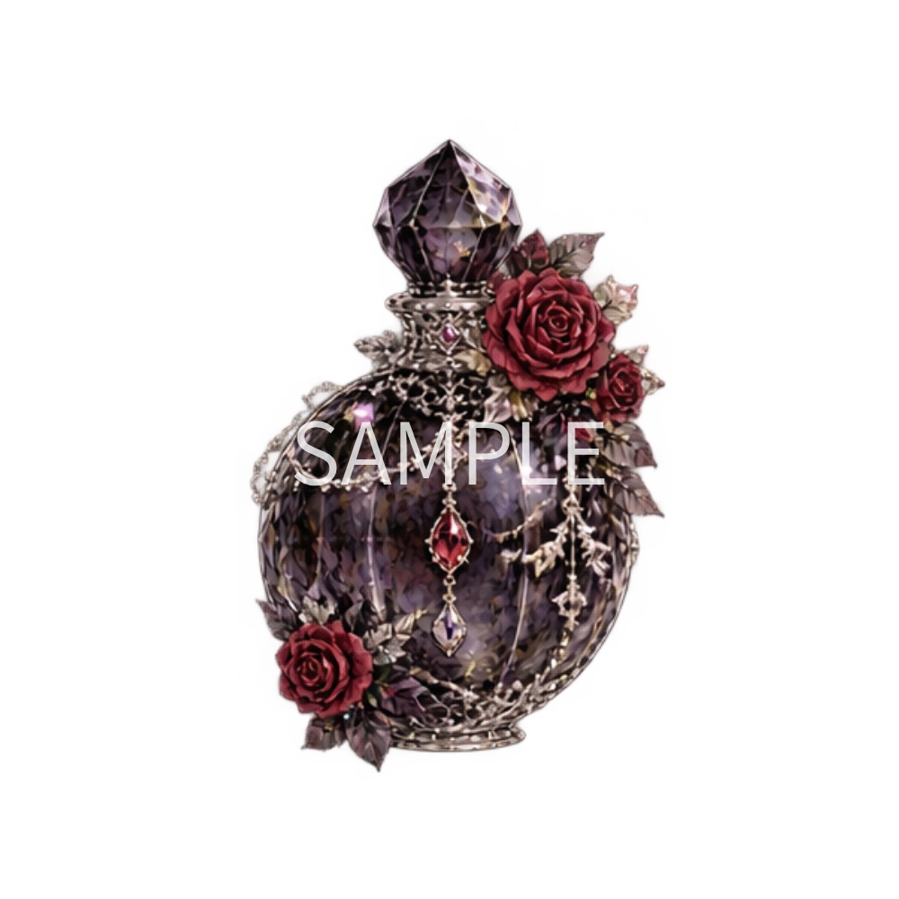 【香水瓶イラスト素材】20点セット|背景透過|PNG|クリップアート|アンティーク|ゴシック|Perfume Bottle Clip Art Set | 20 Antique & Gothic Perfume Illustrations | Transparent PNG