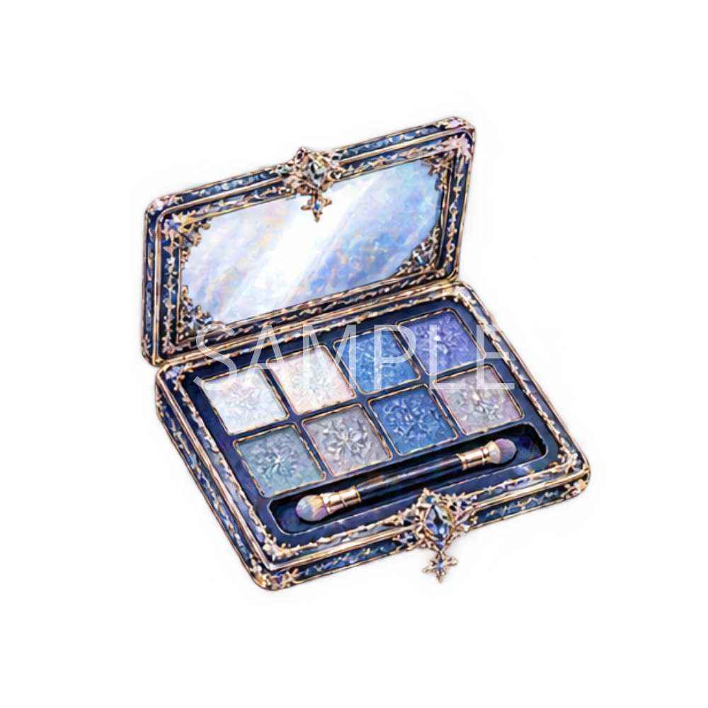 【コスメ・メイクのイラスト素材】23点セット|背景透過|PNG|クリップアート|アンティーク|ゴシック|Cosmetics & Makeup Clip Art Set – 23 Items | Antique Gothic Blue | Transparent PNG