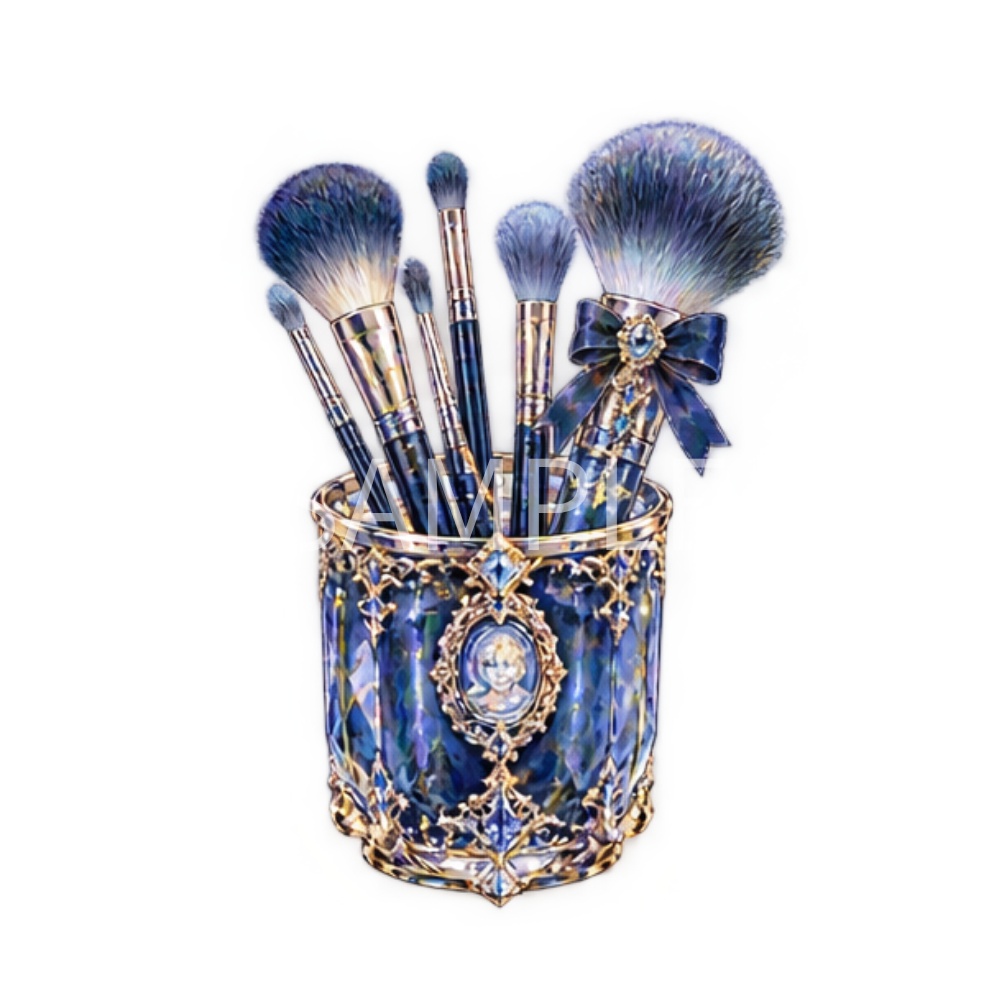 【コスメ・メイクのイラスト素材】23点セット|背景透過|PNG|クリップアート|アンティーク|ゴシック|Cosmetics & Makeup Clip Art Set – 23 Items | Antique Gothic Blue | Transparent PNG