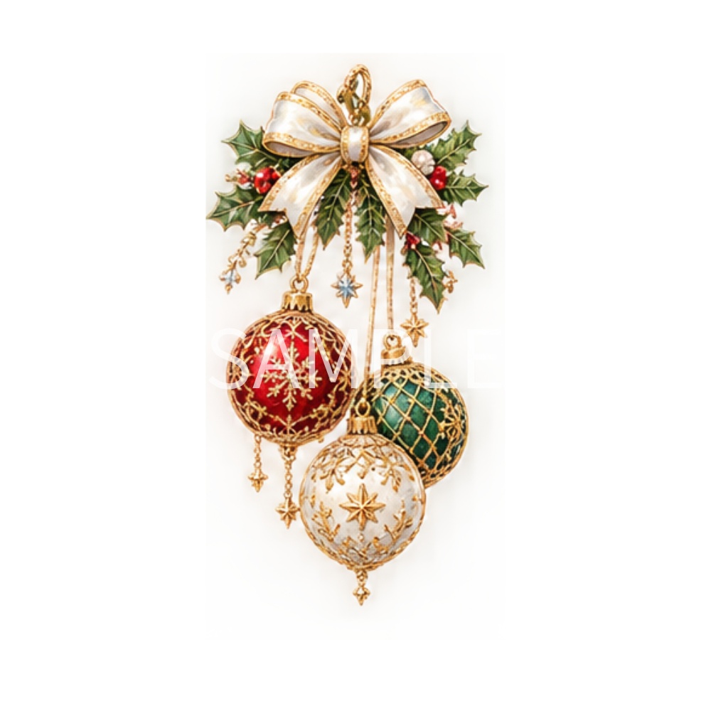 【クリスマス・オーナメントイラスト素材】29点セット|背景透過|PNG|クリップアート|おしゃれ|かわいい|冬|Antique Christmas Clipart Set – 29 Cute & Elegant Winter Illustrations