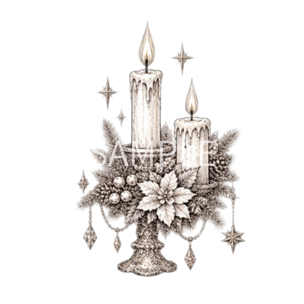 【アンティーククリスマスイラスト素材】23点セット|背景透過|PNG|クリップアート|ヴィンテージ|ゴシック|手描き風|Vintage Christmas Clipart Collection – 23 Antique Gothic Holiday Illustrations, Hand-Drawn Style PNG