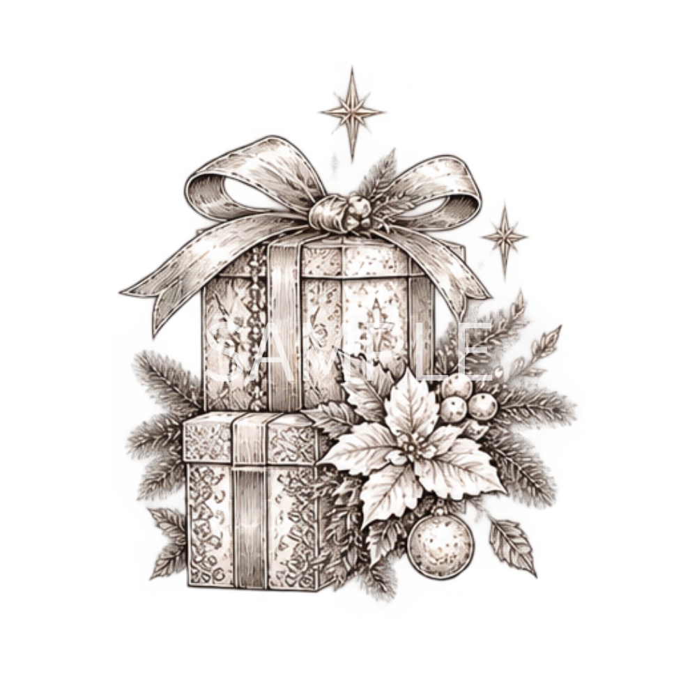 【アンティーククリスマスイラスト素材】23点セット|背景透過|PNG|クリップアート|ヴィンテージ|ゴシック|手描き風|Vintage Christmas Clipart Collection – 23 Antique Gothic Holiday Illustrations, Hand-Drawn Style PNG