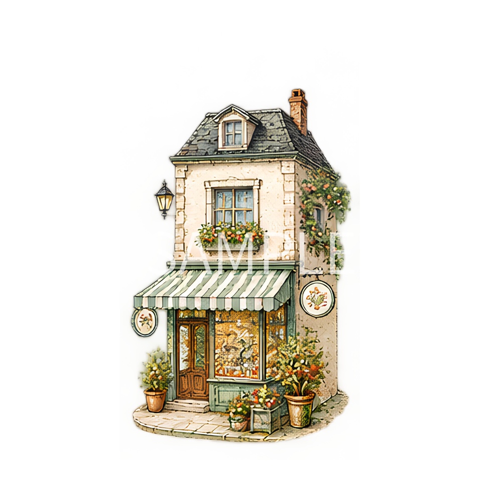 【アンティーク風建物イラスト素材】13点セット|背景透過|PNG|クリップアート|おしゃれ|Vintage Buildings Clipart Set – 13 Cute Watercolor Architecture Illustrations, Transparent PNG