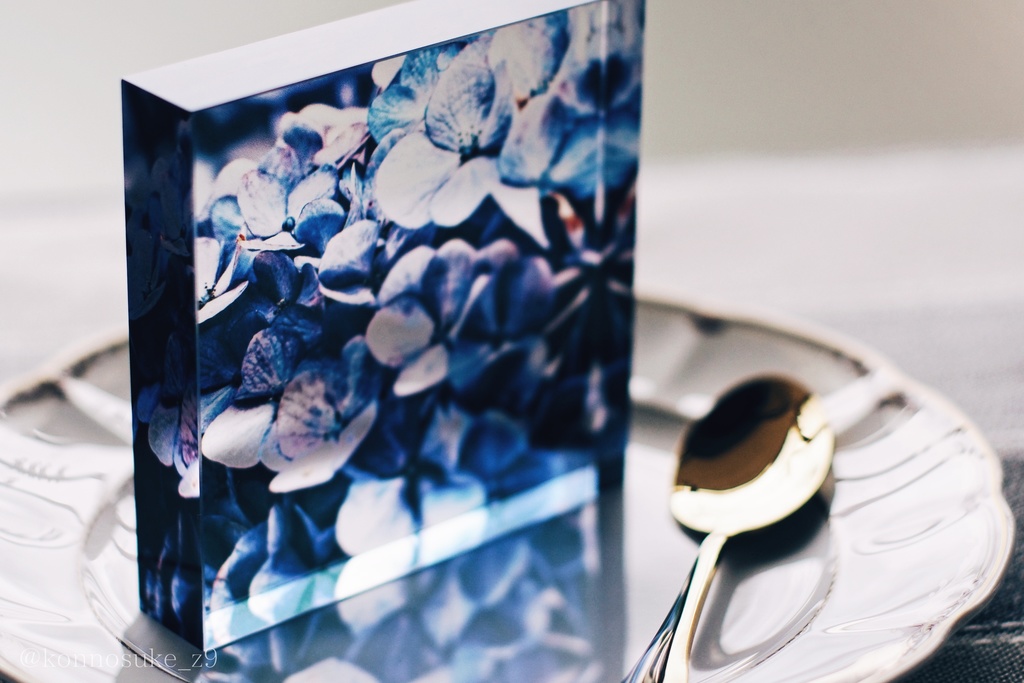 紫陽花 A 透明アクリルブロック