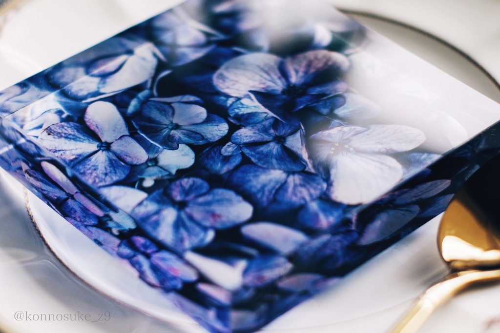 紫陽花 B 透明アクリルブロック