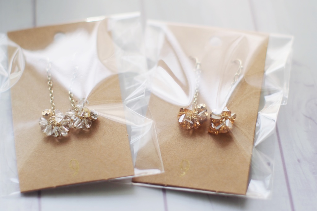 硝子と一粒ビジューのピアス