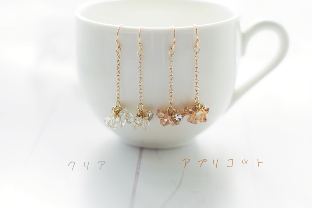 硝子と一粒ビジューのピアス