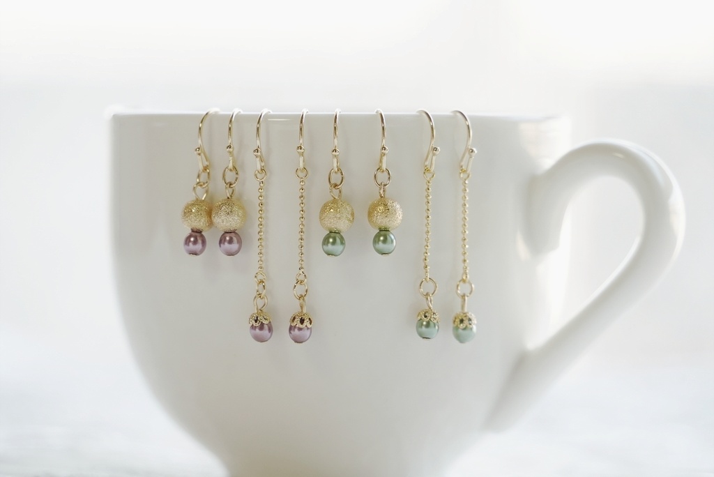 秋色パールのピアス(short)