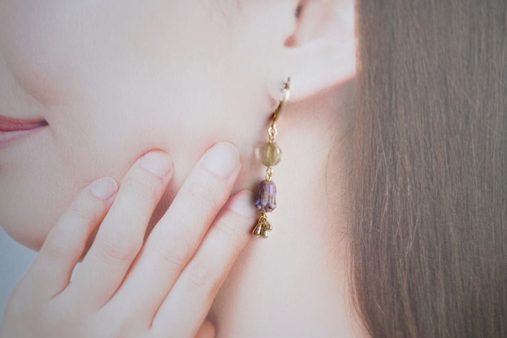 Flower&Leafのアシンメトリーな耳飾り【左右非対称デザイン】