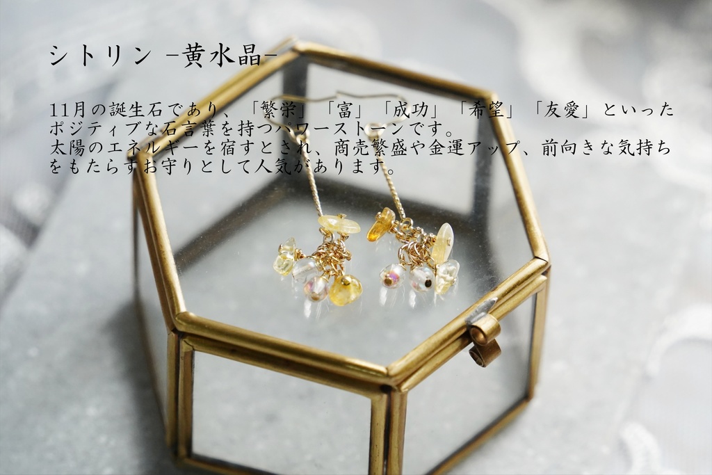 エレガンスチェーンと天然石の耳飾り