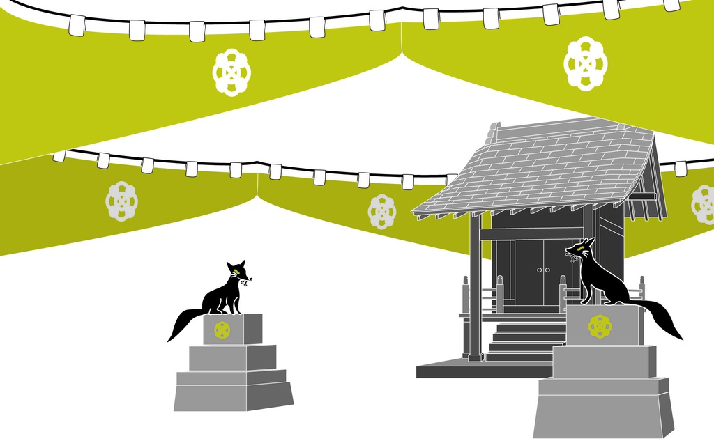 ★再々々販★ 黒狛狐と穂波 白ポストカード5枚セット 秋 稲荷神社 鳥居 日本 和 動物 御朱印