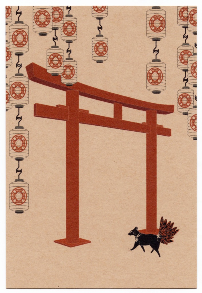 ★販売5回目★ 黒九尾の狐火 ポストカード5枚セット 稲荷神社 鳥居 日本 和 火 動物 御朱印