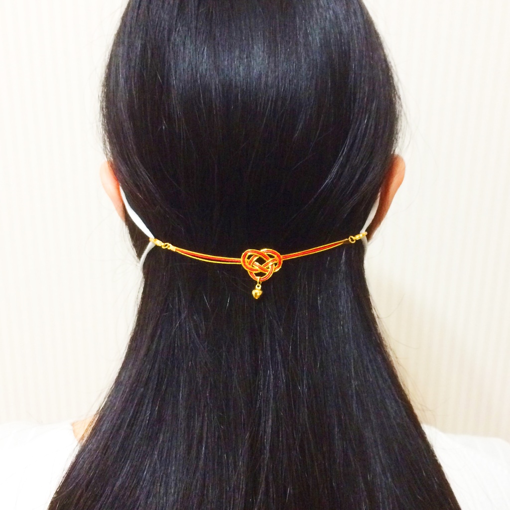 ★販売23回目★ 狐の手毬唄 狛狐と鈴付き水引マスク留め アクセサリー プラ板 狐の嫁入り 神社