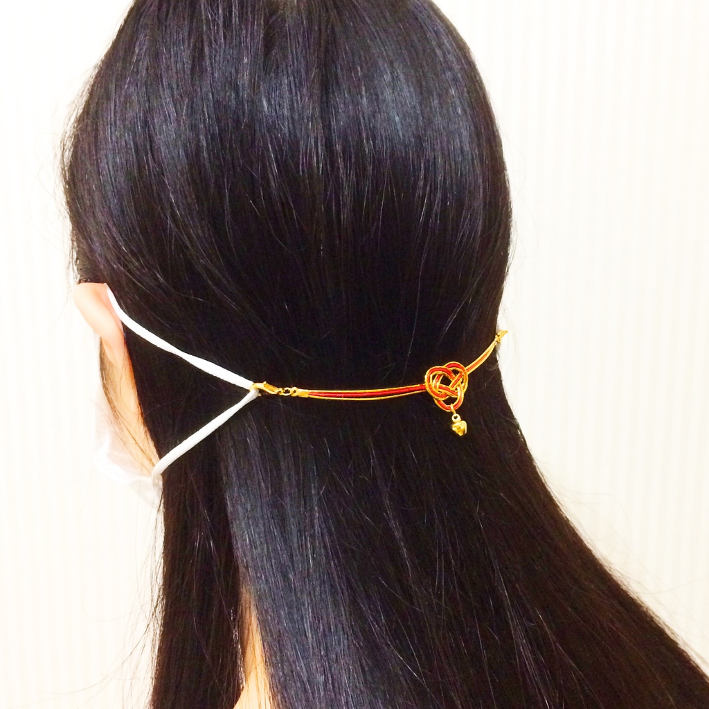 ★販売23回目★ 狐の手毬唄 狛狐と鈴付き水引マスク留め アクセサリー プラ板 狐の嫁入り 神社