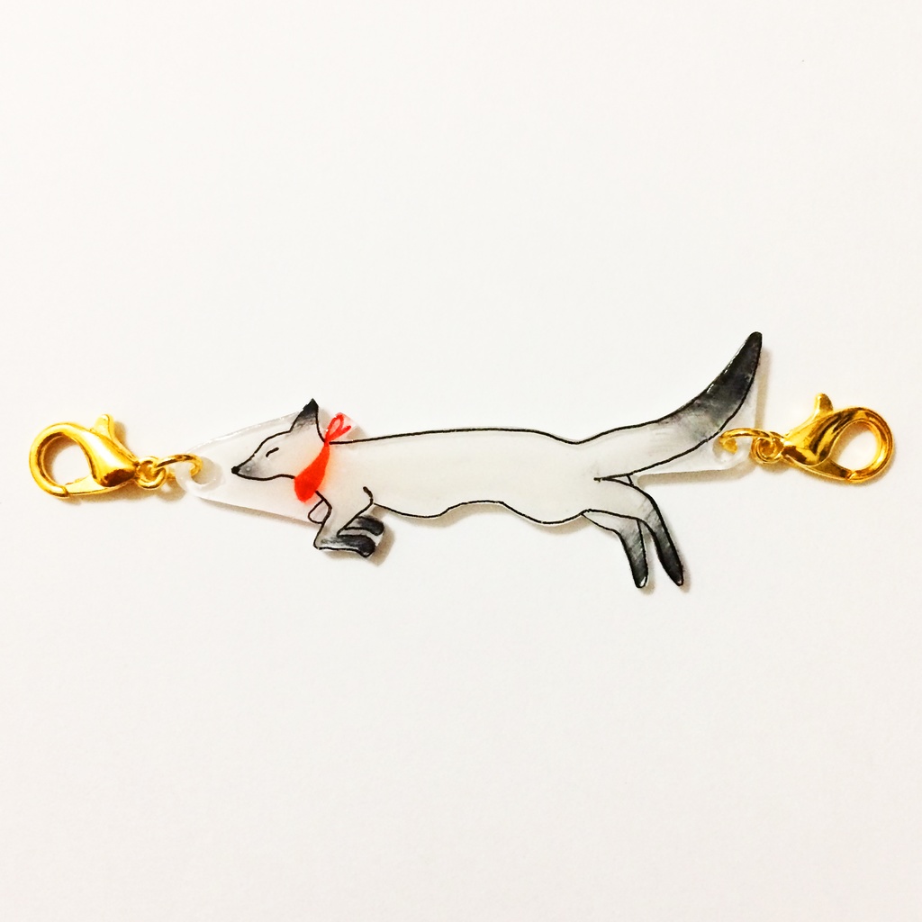 ★販売23回目★ 狐の手毬唄 狛狐と鈴付き水引マスク留め アクセサリー プラ板 狐の嫁入り 神社