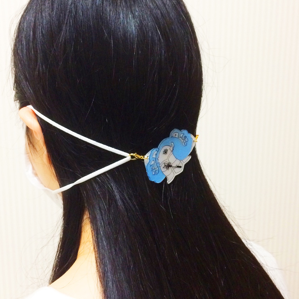 ★再販★ メザメノアマビエ アマビエと鈴付き水引 マスク留め マスクチャーム アクセサリー プラ板 妖怪 破魔矢