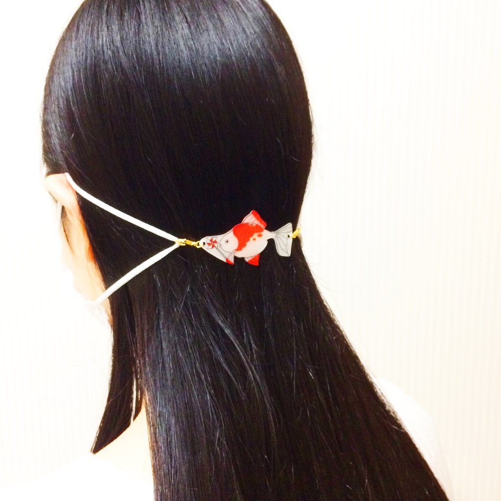 ★販売10回目 風車白金魚 白金魚と鈴付き水引 マスク留め マスクチャーム アクセサリー プラ板 夏 マスクホルダー マスクキャッチ