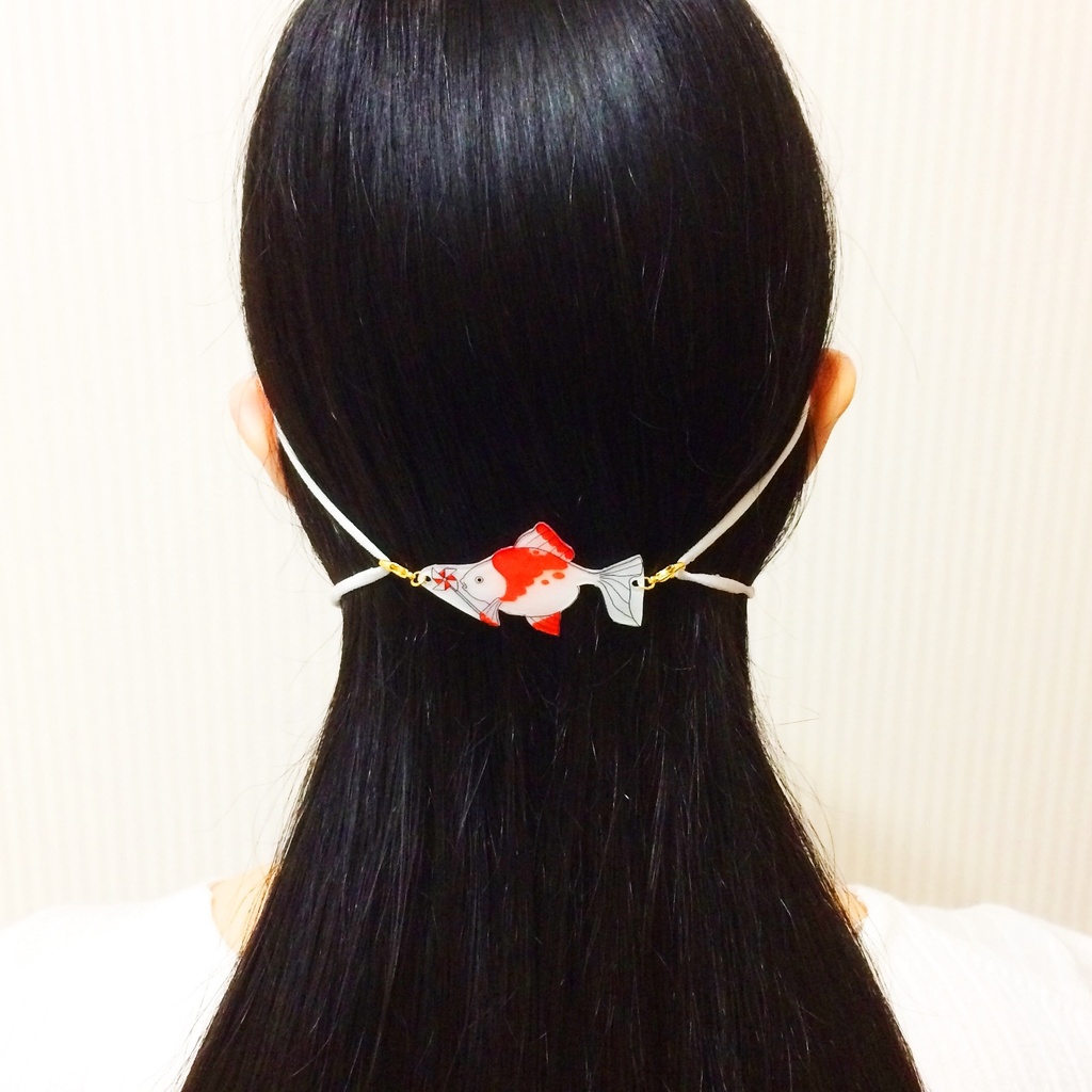 ★販売10回目 風車白金魚 白金魚と鈴付き水引 マスク留め マスクチャーム アクセサリー プラ板 夏 マスクホルダー マスクキャッチ