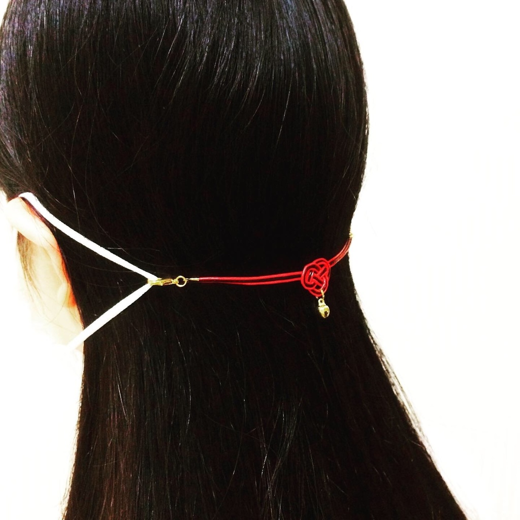 御札狐 狛狐と鈴付き水引マスク留め マスクチャーム アクセサリー プラ板 狐の嫁入り マスクホルダー マスクストラップ