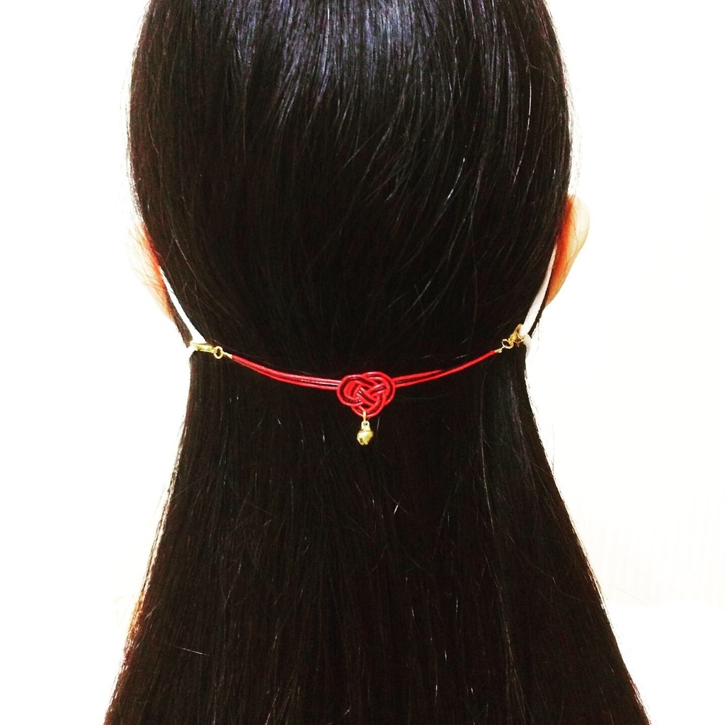 御札狐 狛狐と鈴付き水引マスク留め マスクチャーム アクセサリー プラ板 狐の嫁入り マスクホルダー マスクストラップ