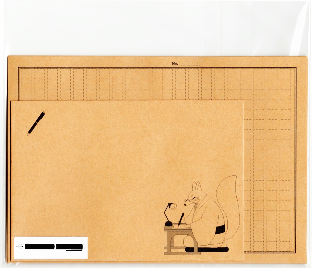 ★販売6回目★ 文豪狐原稿用紙 レターセット 稲荷神社 日本 和 動物 シール 封筒 便せん 御朱印 小説 文学 万年筆