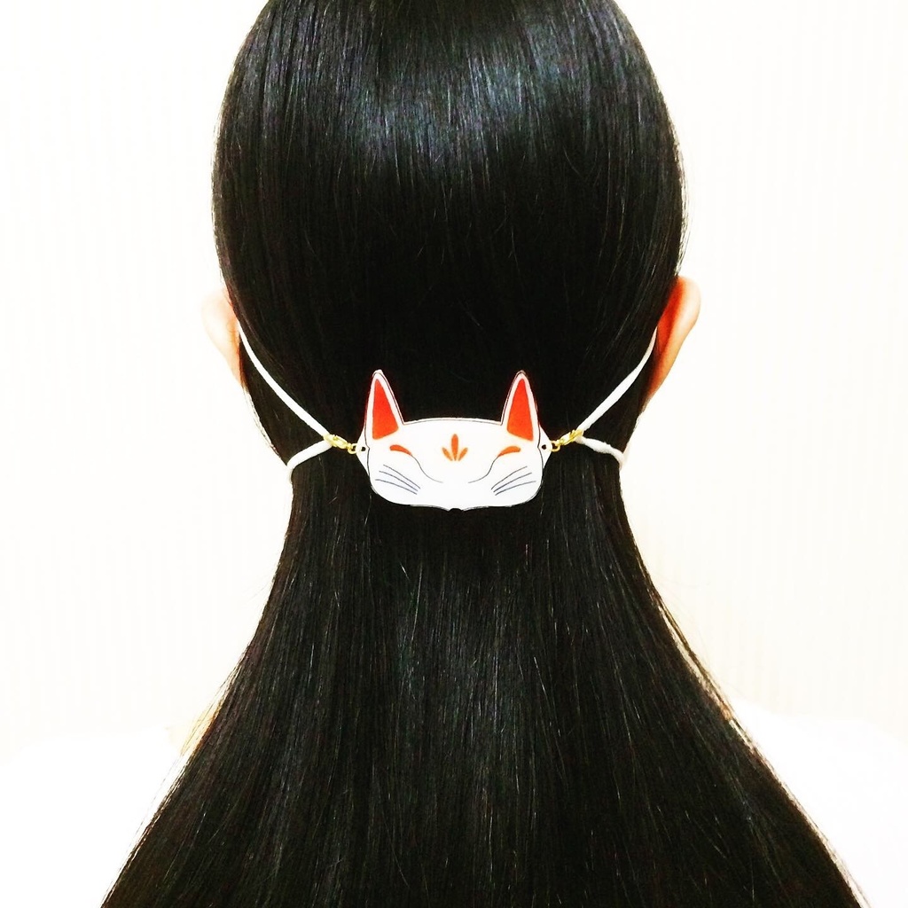 ★販売8回目★ 狐面と鈴付き水引マスク留め マスクチャーム アクセサリー プラ板 狐の嫁入り マスクホルダー マスクストラップ