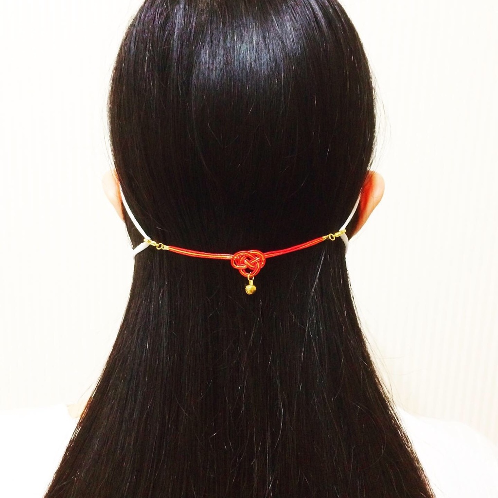 ★販売8回目★ 狐面と鈴付き水引マスク留め マスクチャーム アクセサリー プラ板 狐の嫁入り マスクホルダー マスクストラップ