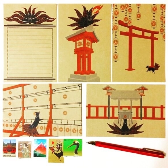 2021年 新春限定 狐ポストカード 福袋 15枚セット 狛狐 九尾 稲荷神社 鳥居 動物 御朱印 お正月 年賀状