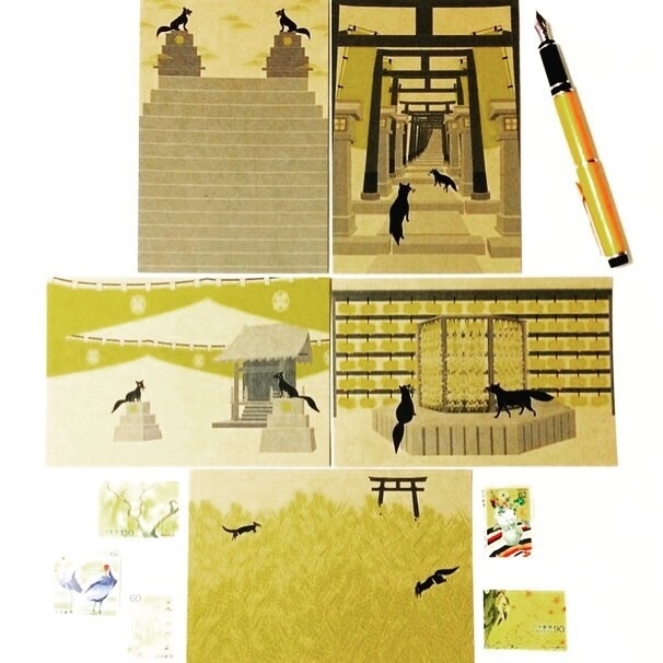 2021年 新春限定 狐ポストカード 福袋 15枚セット 狛狐 九尾 稲荷神社 鳥居 動物 御朱印 お正月 年賀状