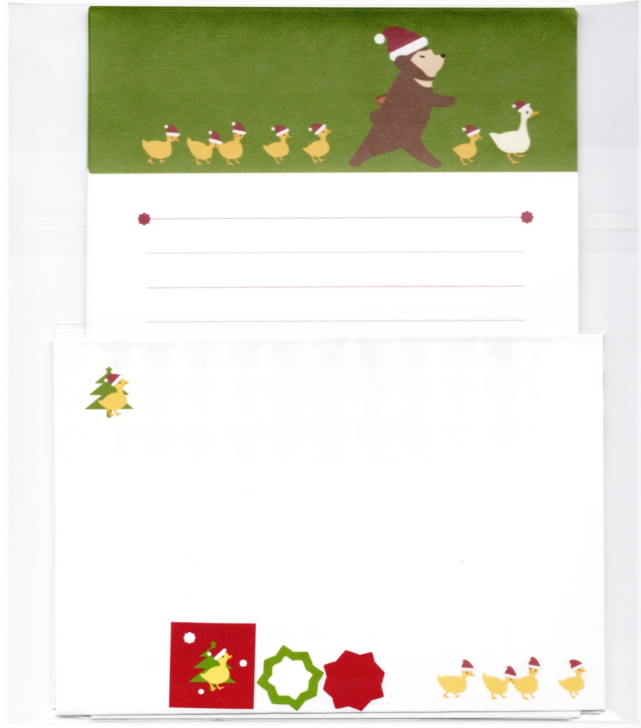 ★再販★ クリスマス アヒルとヒヨコとクマ達の行進 レターセット 冬 サンタ 便せん 手紙 シール 封筒 鳥 熊