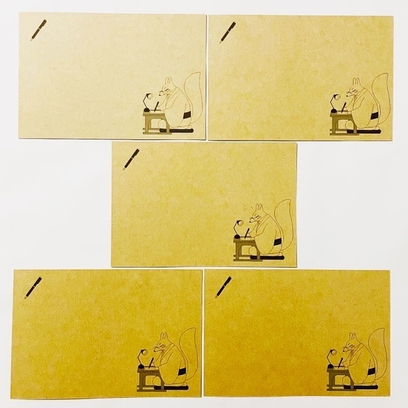 文豪狐原稿用紙 ポストカード5枚セット 狐 狐の嫁入り 狐面 稲荷神社 鳥居 御朱印