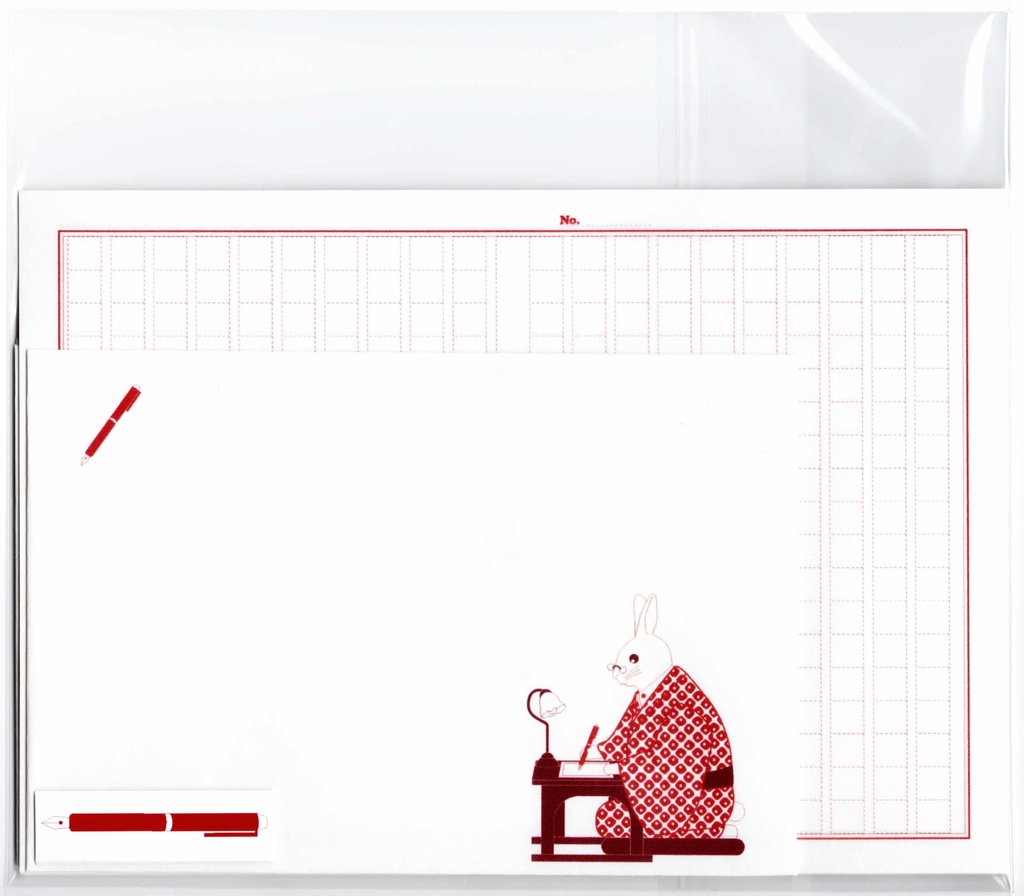 文豪兎原稿用紙 レターセット ウサギ うさぎ 日本 和 動物 シール 封筒 便せん 小説 文学 万年筆